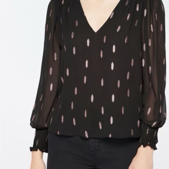 1. State smocked sleeve V-neck foil blouse, black size XL stitch fix nwt - Picture 1 of 5